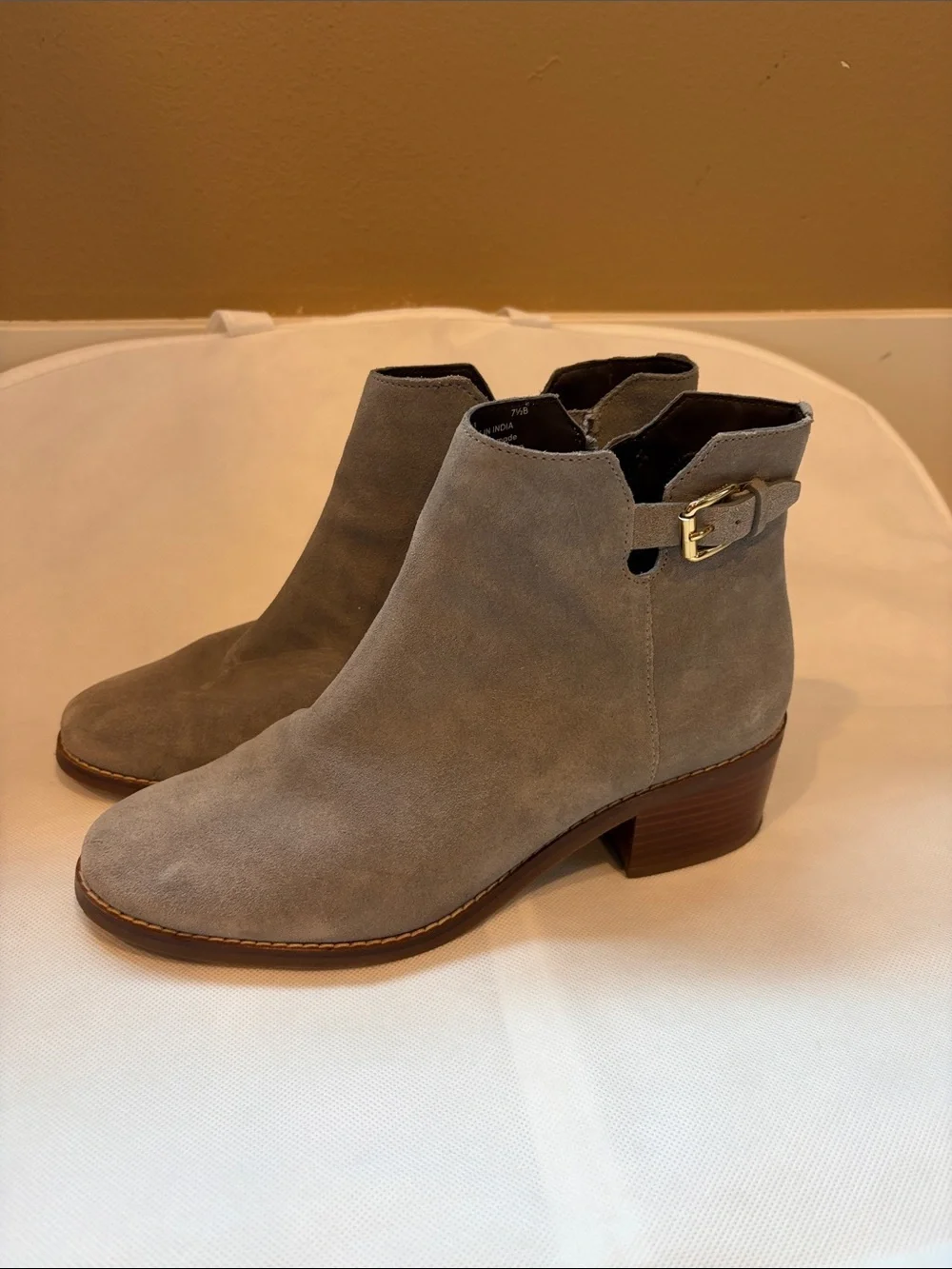 Cole Haan Light Gray Suede Ankle Booties with Side Zip